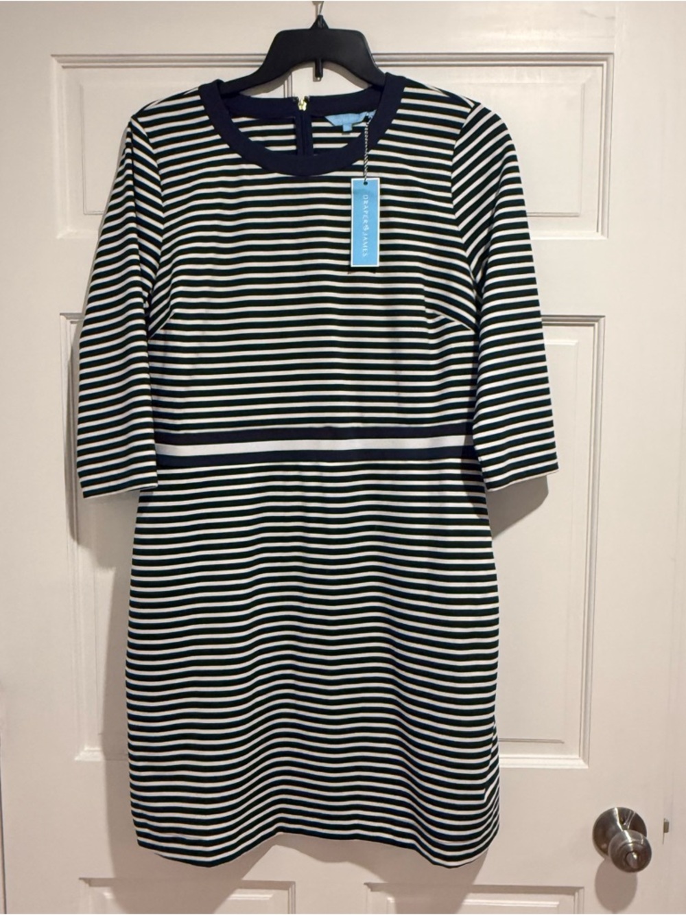 NWT! Draper James Navy and White Striped Midi Dress